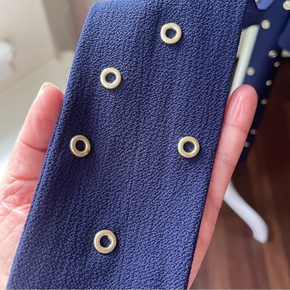 NWOT Michael Kors Navy Blue Tie Neck Blouse - Picture 7 of 13